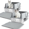 XL Stainless Steel Litter Box with Lid, Extra Large Cat Litter Box | 2Pack Metal Cat Litter Box for Big Cats, High Sided, Easy Cleaning ,Odor-Free Includes Scoop and Mat - size: XL (2-Pack)
