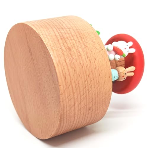 Mushroom House Mini Music Box, Palm Sized Rabbit Mushroom Wooden Mechanical Musical Box, for Mother Friend Grandmother