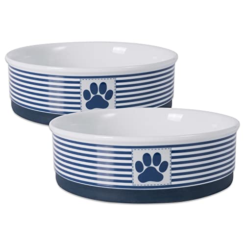 Bone Dry Paw & Patch Ceramic Pet Collection, Large Set, 7.5x2.4", Nautical Blue, (Pack of 2) - color: Nautical Blue, size: Large Bowl Set, 7.5x2.4"