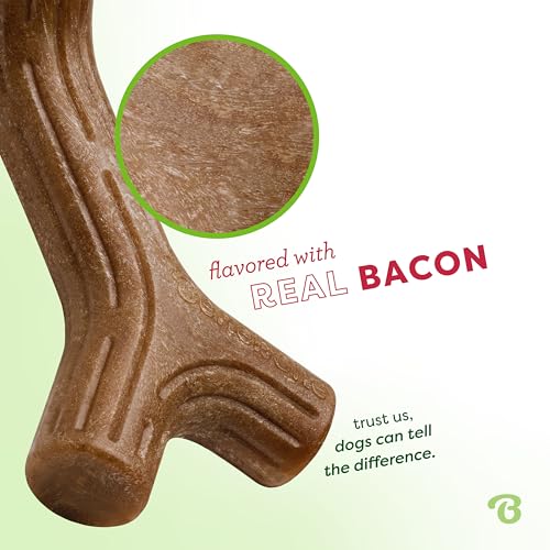 Benebone Bacon Stick Durable Dog Chew Toy for Aggressive Chewers, Real Bacon, Made in USA, Medium - color: Dark Brown, size: Medium
