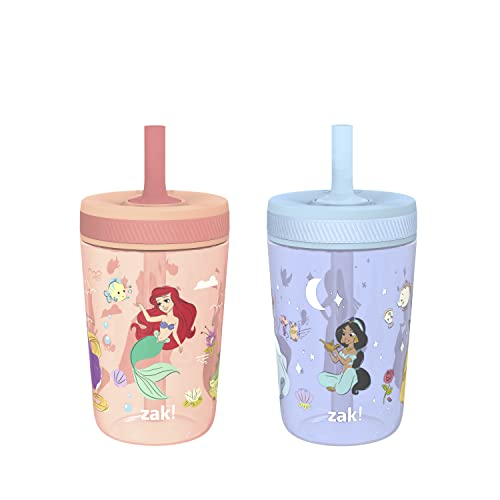 Zak Designs Disney Princess Kelso Toddler Cups For Travel or Home, 15oz 2-Pack Plastic Sippy Cups, Leak-Proof For Kids (Ariel, Aurora, Belle, Cinderella, Jasmine, Mulan, Rapunzel, Tiana) | BPA Free, Plastic, Sippy Cups, Cup Holder Friendly, Dishwasher Saf