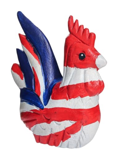 Hand Carved Wooden Rooster Figurine, Rustic Farmhouse Home Decor, Wooden Animal Sculpture, Unique Gift for Rooster Lovers (Vingtage White/Red/Blue Rooster) - color: Vingtage White/Red/Blue Rooster