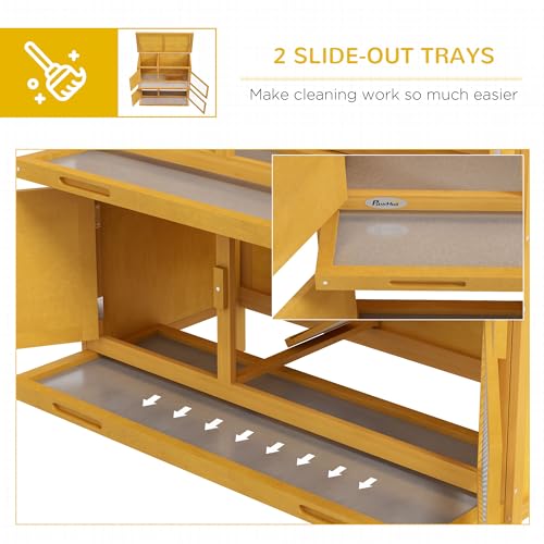 PawHut Wooden Bunny Rabbit Hutch, Small Animal Habitat with Ramp, Removable Tray & Weatherproof Roof, for Rabbits, Chickens, Ducks, Indoor/Outdoor, Yellow - color: Yellow