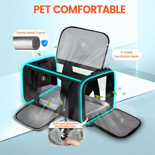 Small Pet Carrier 17"x11"x9.5" with Wheels Airline Approved, Black | for Alaska Airlines, Lockable Safety Zippers and Anti-Scratch Mesh, Pets Under 10 lbs - color: Black and Wheeled, size: 17.0"L x 11.0"W x 9.5"H