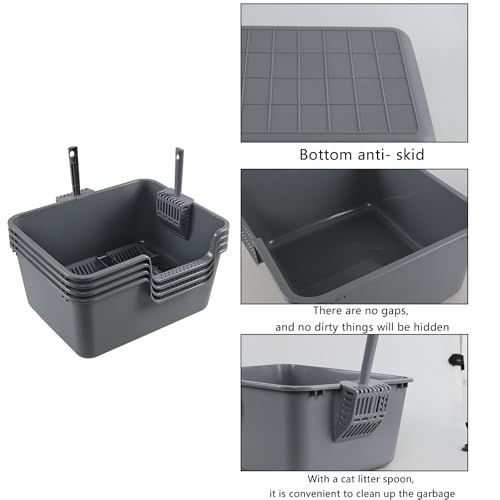 4 Packs Plastic Anti-Splashing Kitty Litter Box, Cat Litter Box High Sides, Grey