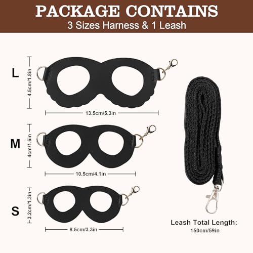Rislobx Sugar Gilder Harness and Leash, 3 Pack Small Animal Walking Training Vest Accessories for Hamster Squirrel Rabbit Reptile (Black)