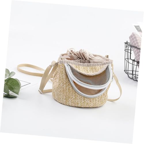 Portable Hamster Carrier with Ventilated Gauze Small Pet Carry-Out Bag Lightweight Straw-Woven Design for Outdoor Travel 5.51X5.51X4.72In