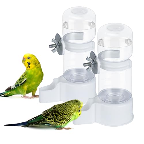 2 Pack Automatic Bird Cage Water Dispenser, 4.73 oz Parakeet Water Feeder | Water Dispenser for Birds, 4.73 oz Tank, Gravity Flow Helps Reduce Mess, Rotating Cage Clip, Budgies Cockatiels Lovebirds - color: White, size: 2PCS Water Dispenser