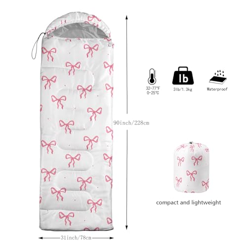 QOOMO Camping Sleeping Bags,3 Season Warm & Cool Weather,Lightweight,Waterproof Sleeping Bags for Adults & Kids,Traveling,and Outdoors,Camping Gear Equipment - color: Kawaii Bow 6