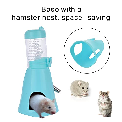 Guardians Hamster Water Bottle, Little Pet Automatic Drinking Bottle with Food Container Base Hut Hanging Water Feeding Bottles Auto Dispenser for Small Animals(80ml,Blue) - color: Blue, size: 80ml
