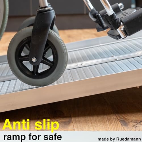 Ruedamann 2 FT Portable Wheelchair Ramp, Non-Slip Aluminum | Wheelchair Ramp With Upgraded Hinge, Aluminum Folding Ramp for Doorways, Ramp for Wheelchairs, Scooters, Steps, Stairs, Pets - size: 2FT Silver(Using Height 2-6'')