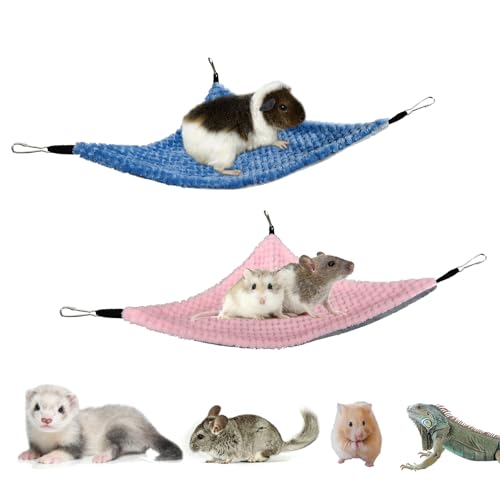 Guinea Pig & Rat Hammocks, Perfect for Pet Critter Cages, 2 Pack | Come with Hooks | Ideal Hanging Hammocks for All Small Animals: Chinchillas, Squirrels, Hamsters. M, Blue+Pink - color: Blue+Pink, size: Medium