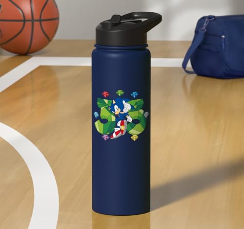 Sonic the Hedgehog: 35th Anniversary Key Visual Stainless Steel Insulated Water Bottle - color: Navy Blue