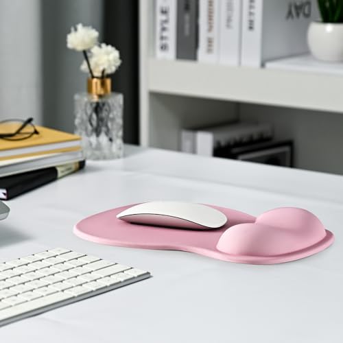 EooCoo Mouse Pad with Gel Wrist Rest, Ergonomic Mousepad Wrist Alignment | Middle Concave Design for Natural Wrist Alignment, Non-Slip Base Mousepad, Carpal Tunnel Relief, Office Desk Accessories - color: Pink