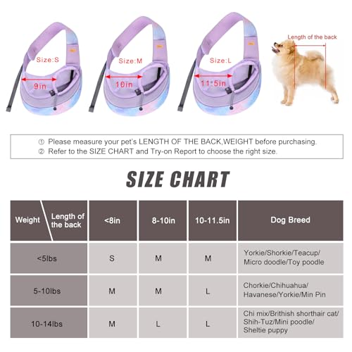 Pet Sling Carrier for Small Dogs Cats,Adjust Drawstring & Zipper Security Hook Triple Designs for Pets' Securty Dog Bag,Breathable Travel Pet Puppy Sling Carrier (Purple, L (10-14lbs)) - color: Purple, size: L (10-14 lbs)