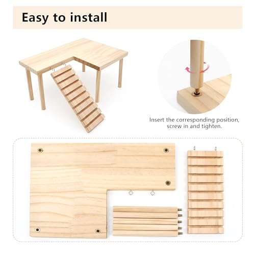 Hamster Wooden Platform with Legs, Large | Small Animal Climbing Ladder, Standing Rat Guinea Perch, Chew Toy, Cage Accessories - color: Platform-Large