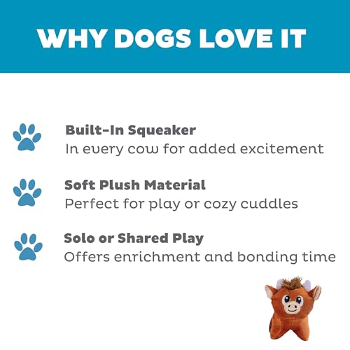 Outward Hound Squeakin’ Cows Dog Toy, Plush Highland Cow with Squeaker, Hide-A-Cow Replacement, Puppies & Small Dogs, 4.3”, 3-Pack - color: Cows (3-pack)