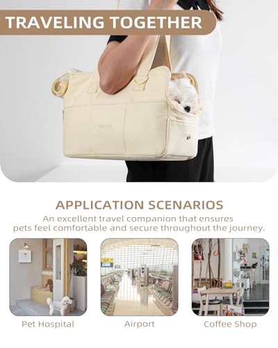 ONECUTE Dog Carrier for Small Dogs Rabbit cat with Large Pockets, Cotton Bag, Dog Carrier Soft Sided, Collapsible Travel Puppy Carrier (Beige, 17" L x 7.5" W x 12" H) - color: Beige, size: 17.0"L x 7.5"W x 12.0"H