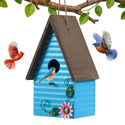 Blue Bird Houses for Outside,Wooden Hanging BirdHouses for Yard | Country Style Bluebird Houses for Outdoors,Hummingbird Nest Box for Small Bird Bluebird Wren - color: Light Blue