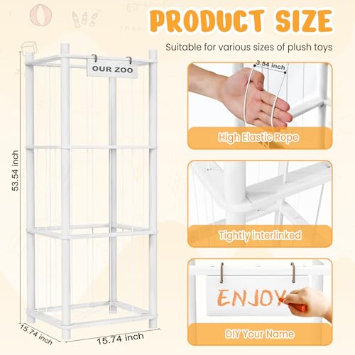 Woodure Stuffed Animal Storage & Organizer, Wooden Cute Zoo Toy Holder for Toddler Rooms, Playrooms & Bedrooms（White） - color: White