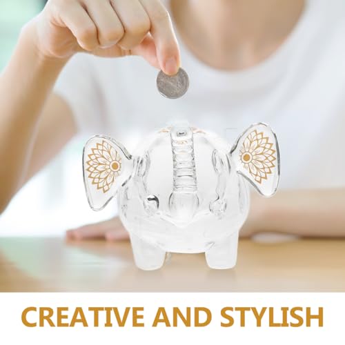 BESPORTBLE Glass Elephant Piggy Bank Clear Coin Storage Jar Animal Money Bank Change Holder Case for Kids Savings Elephant Home Decor 7.28 X 4.33 X 4.05 in