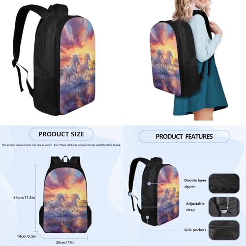 Sunset Horse Backpack for Girls 4th Grade Boys Bookbag with Lunch Box Dust Proof Water Bottle Holder and Pencil Case Customized 4 PCS Zipper Closure Secondary Big School Bag - color: Sunset Horse