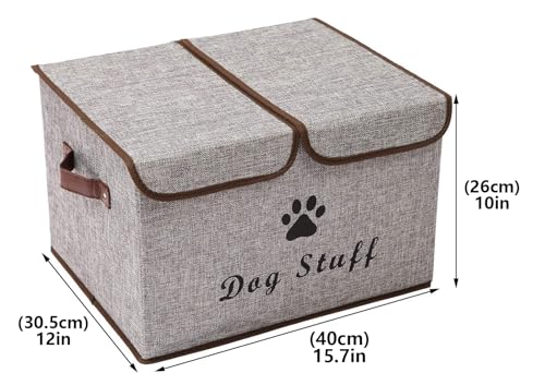 Large Storage Boxes - Linen Fabric Foldable Cubes Bin Containers With Lid and Handles for Dog Apparel, Accessories, Coats, Toys, and Clothing (Grey) - color: Gray