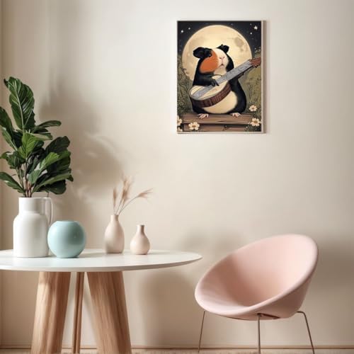 Berlun Vintage Framed Animal Wall Art for Bathroom - Funny Animal Canvas Prints Pictrues, Unique Guinea Pig Decor, Retro Aesthetic Painting for Living Room, Bedroom, Waterproof Home Decor Gifts for Family Member and friends 12x15" WY-12 - color: Vintage c