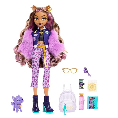 Monster High Clawdeen Wolf Doll with Pet Dog Crescent and Accessories Like Backpack, Planner, Snacks and More - style: Clawdeen Wolf