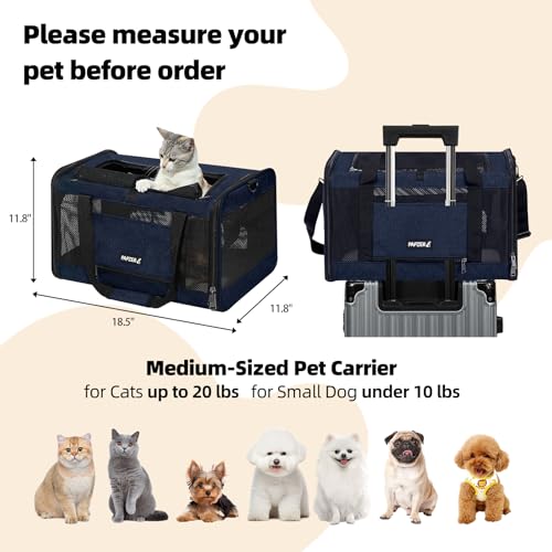 Cat Carrier Soft-Sided Travel Bag for Medium to Large Cat Over 15lbs | Small Puppy Dog Carry Crate 12 Pounds, Top Entry, Breathable Mesh, Pet Kitten Rabbit Cage Bag Transport Kennel Collapsible - color: Navy