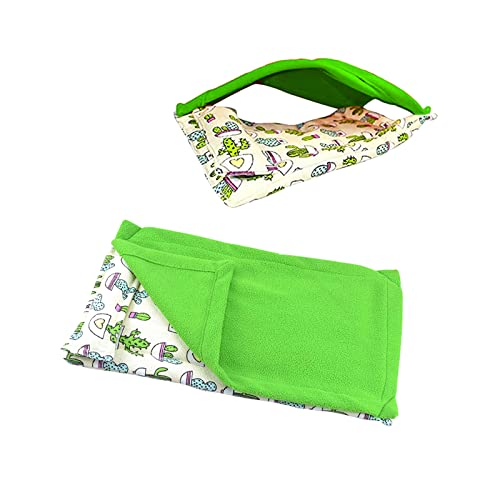 Dnoifne Reptile Sleeping Bag, Reptile Pets' Sleeping Bag Set with Pillow and Blanket, Hideout Habitat with Soft Warm for Bearded Dragon Leopard Gecko Lizard (Green Blanket) - size: Green Rectangle