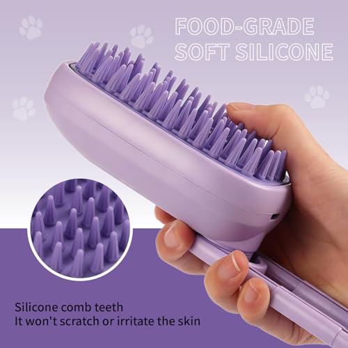 Cat Steam Brush for Shedding, 4 in 1 Rechargeable Steam Brush for Cats and Dogs, Anti-Static, Massage, Cleaning, Shedding & Combing All in One! (Purple) - color: Purple