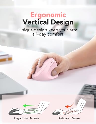 TECKNET Ergonomic Mouse, 4800 DPI Wireless Vertical Mouse, 5 Adjustable DPI Levels, 6 Buttons, 2.4G Silent Wireless Mouse for Laptop, PC, Chromebook - Pink - color: Pink