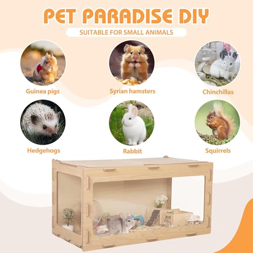 COZIWOW Wooden Hamster Cage 32" Large Small Animal Habitat Enclosure | Chewproof Acrylic Panel, 270° Panoramic View, 32x16x16" Spacious Cage, Ventilated Top, Tool-Free Assembly, Fit Gerbil