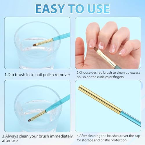3Pcs Nail Art Clean Up Brushes Nail Brushes Cleaning Polish Mistakes | Cleaning Polish Mistakes on the Cuticles Acetone Resistant Nail Brush Fingernail Cleaning Brushes for Nail Art and Designs - color: Metal Blue