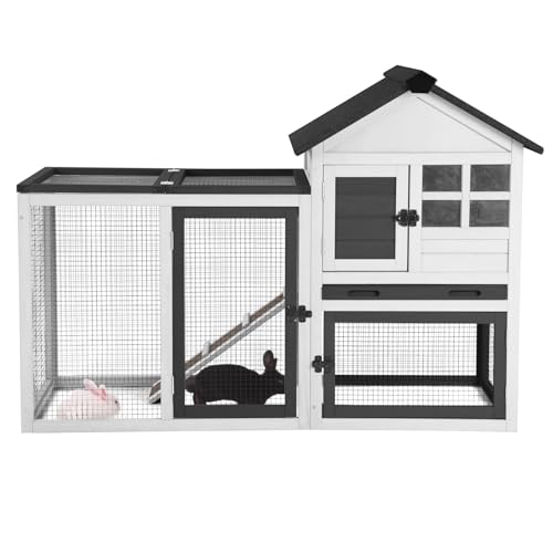 Rabbit Hutch Indoor Outdoor Expandable Bunny Cage 51.6" - Wooden Chicken Coop Small Animal Enclosure with Run for Guinea Pig, Chinchilla, Ferret, Hamster(Black) - color: Black