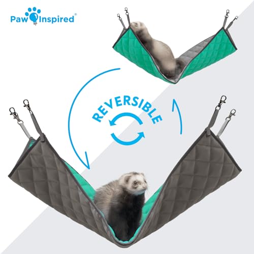 Paw Inspired Hanging Fleece Hammock for Small Animals, Gray/Green | Hammock with Swivel Clips for Pet Cage for Ferrets, Rats, Chinchillas, Sugar Gliders, Hideout Toy for Guinea Pigs, Hamsters - color: Gray/Green