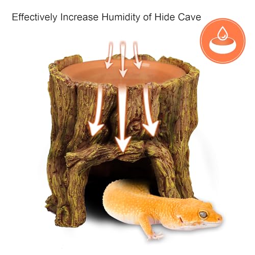 NANEEZOO Reptile Hide Cave 2 in 1 Reptile Humid Cave with Terracotta Water Basin Moisture Keeping and Shedding Help for Reptile Amphibians Leopard Gecko