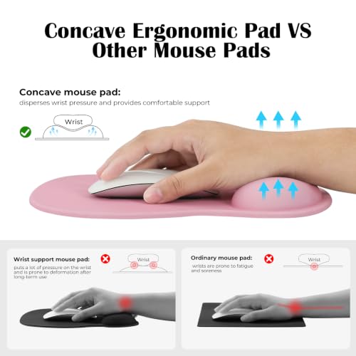 EooCoo Mouse Pad with Gel Wrist Rest, Ergonomic Mousepad Wrist Alignment | Middle Concave Design for Natural Wrist Alignment, Non-Slip Base Mousepad, Carpal Tunnel Relief, Office Desk Accessories - color: Pink