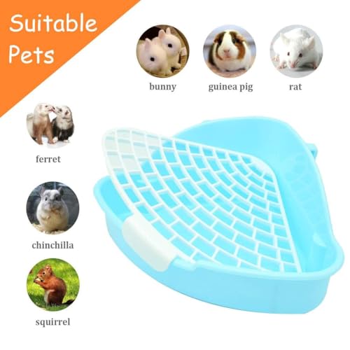 Hamiledyi Small Rabbit Litter Box for Cage Triangle Potty Trainer Corner Bunny Toilet Plastic Pet Pan Guinea Pig LitterBox for Dwarf Holland Lop Rodent (Blue) - color: Blue