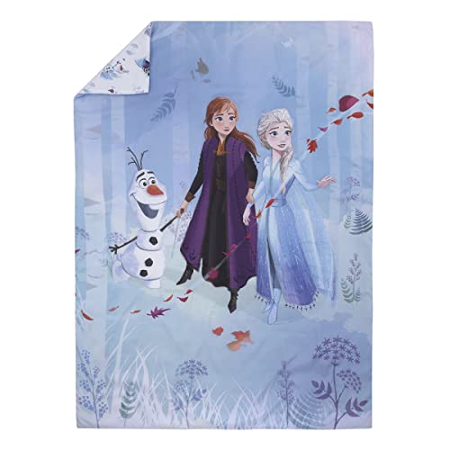 Disney Frozen 2 Nature is Magical Purple, Blue and White 4 Piece Toddler Bed Set - Comforter, Fitted Bottom Sheet, Flat Top Sheet, Reversible Pillowcase - color: Frozen 2 Nature is Magical