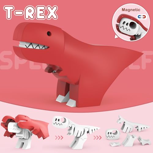 Magnetic Animal Building Toys, STEM Toddler Learning Toys 3D Puzzle Animals for Boys Girls, Educational Magnetic Travel Montessori Toy Lion Elephant, Unique Birthday Gift (Dinosaur Animals, Count, 4) - style: Dinosaur Animals