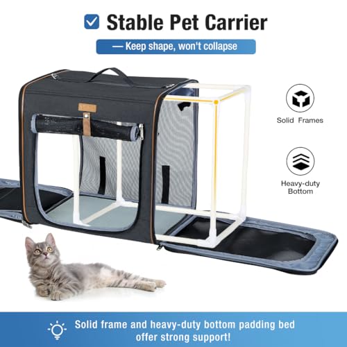 Lekereise Large Cat Carrier for 2 Cats, 2-in-1 Cat Travel Carrier with Litter Box, (17.7" x2) x16.5"x13" Pet Carrier with Zipper Locks for Moving Across The Country (No Hammock) - Black - color: Black