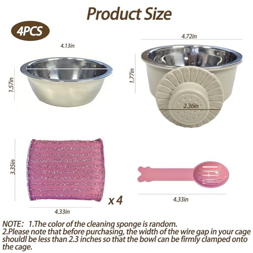 4 Pcs Crate Dog Bowl,Lightweight Stainless Steel Pet Bowls,Kennel Feeder | Removable Kennel Hanging Food Water Feeder No Spilll, Cage Coop Cup for Puppy Cat Rabbit Bunny Ferret Birds Guinea Pigs - size: 4pcs