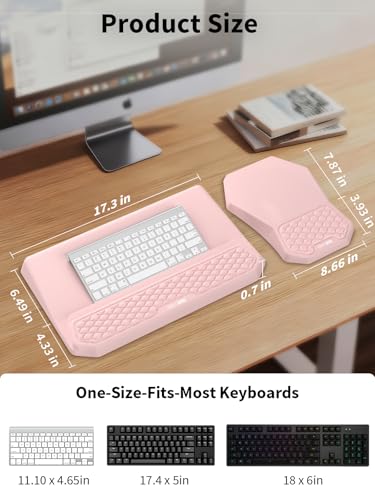 3-in-1 Ergonomic Keyboard Stand with Wrist Rest & Mouse Pad Set, Pink | Comfy Keyboard Riser Holder Soft Mousepad with Massage Design, Memory Foam and Non-Slip PU Base for Pain Relief - color: Light Pink