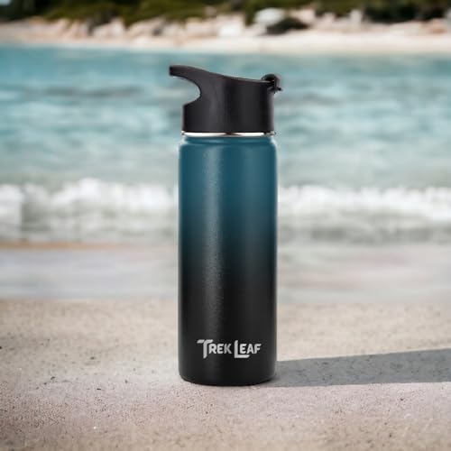 Travel Water Bottle with 3 Lids (Spout, Straw, Flip) Leak Proof, Quality, Vacuum Insulated, Stainless Steel (Cascade Shadow, 18 oz) - color: Cascade Shadow, size: 18 Ounces