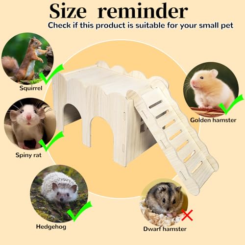 2 PCS Wooden Hamster Hideout Multi-Chamber Tunnel Hamster House Hiding Maze Platform Stuff Exploring Toy Cage Accessories for Gerbil Rat Mice - size: L+L
