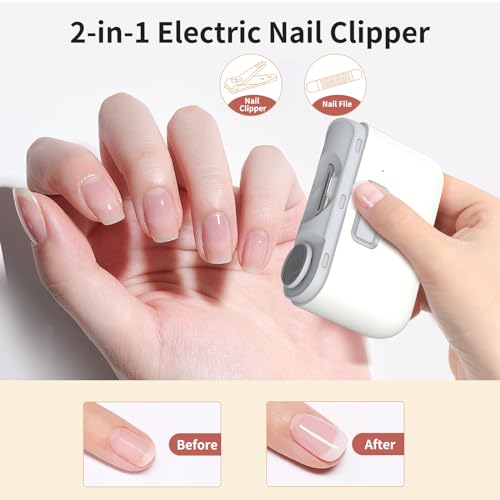 Automatic Nail Clipper, 2 in-1 Electric Nail Clipper and Nail Polisher, Electric Baby Nail Clippers with Light,USB Rechargeable Suitable for Babies,Women Manicure,Kids, Adults and Seniors (White) - color: White