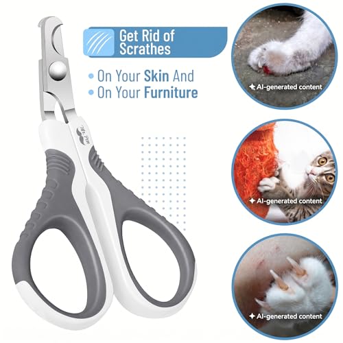 Mr. Pen- Cat Nail Clipper, Stainless Steel | Professional Sharp Cat Claw Trimmer for Small and Medium Cats, Pet Nail Clipper with Sturdy Non Slip Handle - color: White & Gray