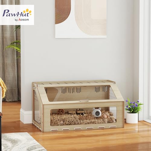 PawHut 39 Inch Hamster Cage Habitat with Acrylic Window, Openable Top, Oak | Small Animal Cage, for Dwarf Hamsters, Gerbils, Guinea Pigs, Rats, Air Vents